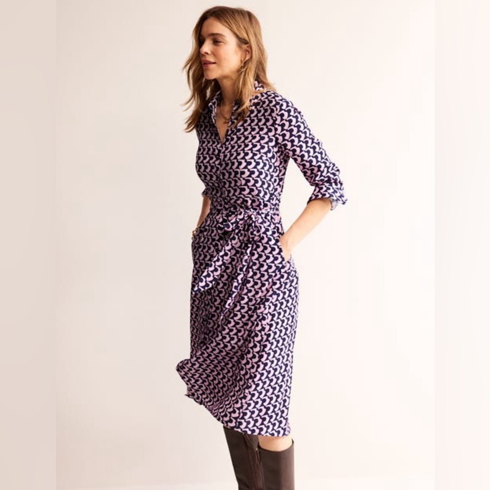 Boden Purple & Navy Patterned Midi Shirt Dress